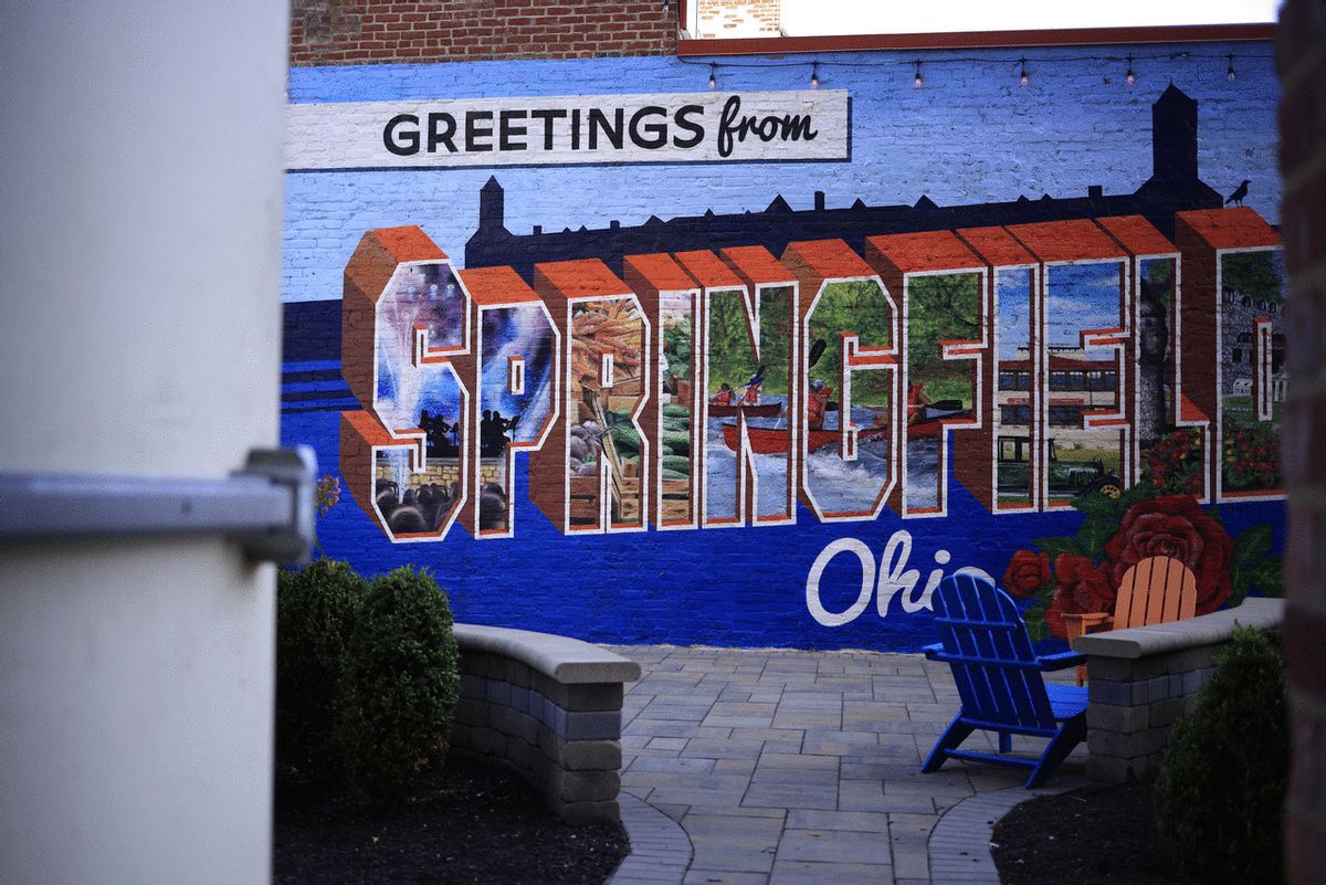 A mural is displayed in an alley downtown on September 16, 2024 in Springfield, Ohio. (Luke Sharrett/Getty Images)