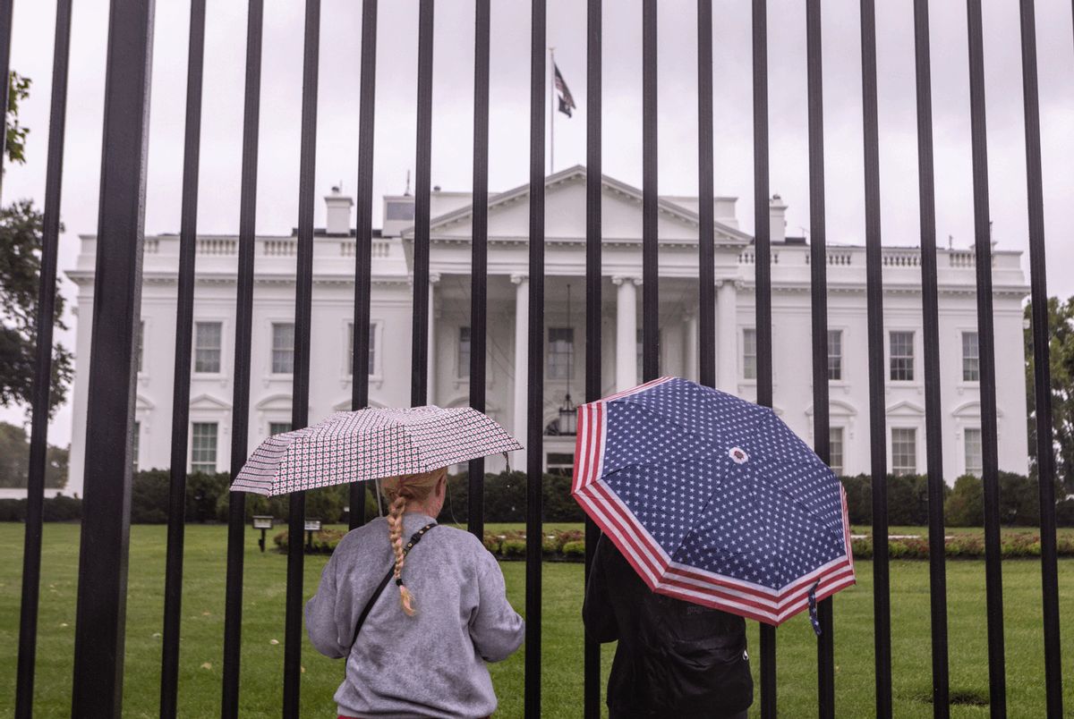 Tourists stand in front of the White House on September 23, 2023 in Washington, DC. (Anna Rose Layden/Getty Images)