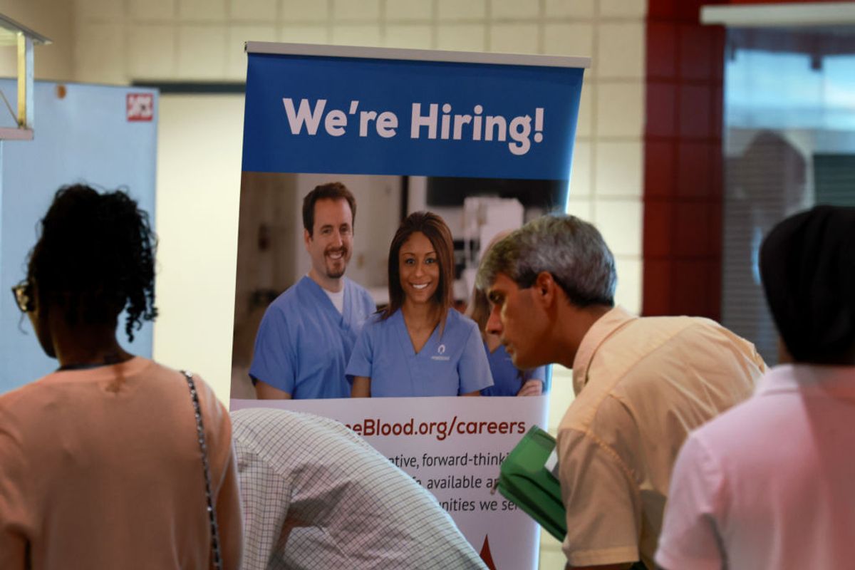 Job seekers attend the JobNewsUSA.com South Florida Job Fair held at the Amerant Bank Arena on June 26, 2024 in Sunrise, Florida. (Getty Images/Joe Raedle)
