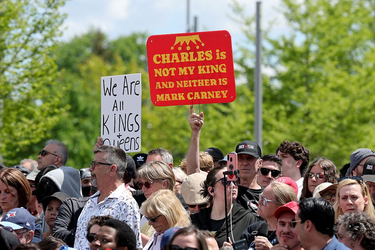 Protesters and fans alike crowd in to greet King Charles III and Queen Camilla  during their official visit to Canada on May, 26, 2025, in Ottawa, Canada. (Chris Jackson / Getty Images)