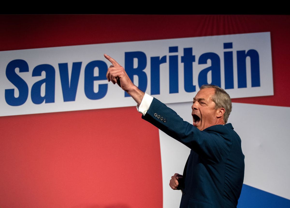 Nigel Farage at the 2023 Reform UK convention in London.  (Chris J. Ratcliffe/Getty Images)