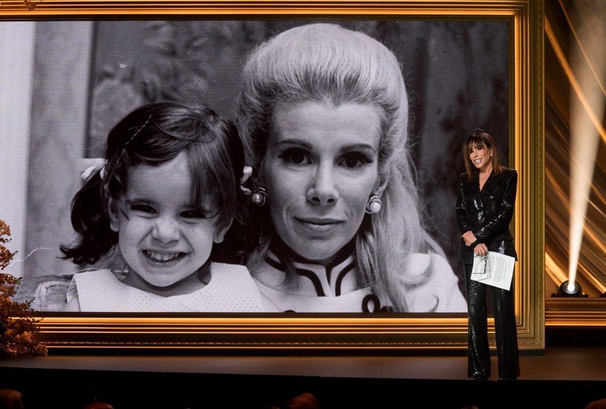 Melissa Rivers stands near a photo of her and her mom, Joan Rivers, during "Joan Rivers: A Dead Funny All-Star Tribute."  (Peter Kramer/NBC)