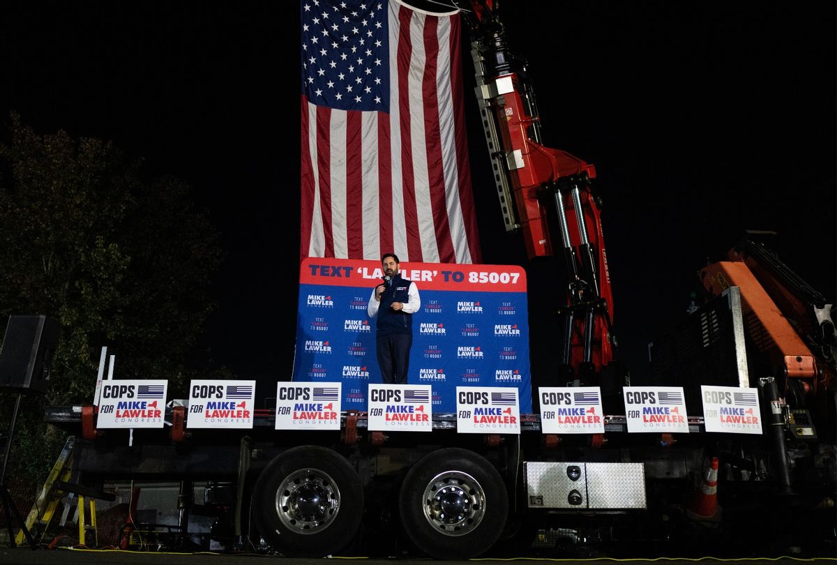 Rep. Mike Lawler, R-N.Y., speaks during a "Back the Blue," campaign rally in Congers, N.Y., on Friday, October 18, 2024. (Tom Williams/CQ-Roll Call, Inc via Getty Images)