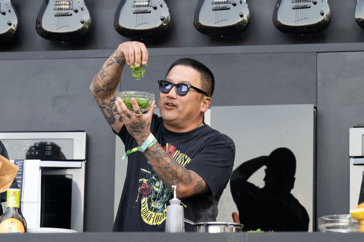 Choi cooks live on the Williams Sonoma stage during the 2023 BottleRock Napa Valley festival (Getty Images/ Jim Bennett)