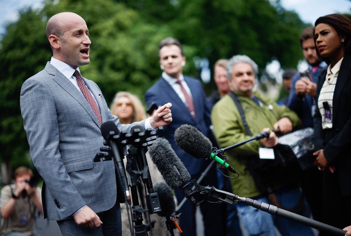 White House Deputy Chief of Staff Stephen Miller talks to reporters outside of the White House West Wing on May 09, 2025 in Washington, DC.  (Chip Somodevilla/Getty Images)