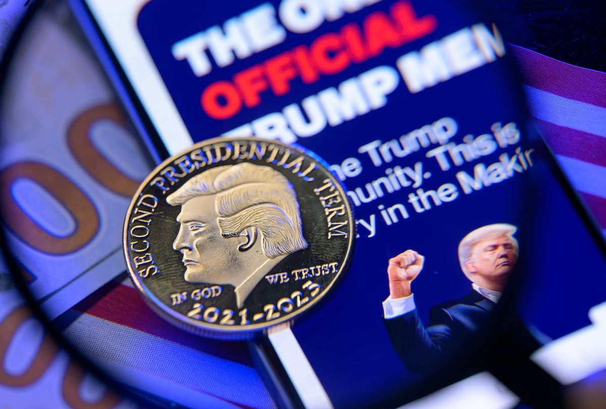 This photo illustration shows the representation of the $Trump meme coin in Brussels, Belgium, on February 13, 2025. (Jonathan Raa/NurPhoto via Getty Images)