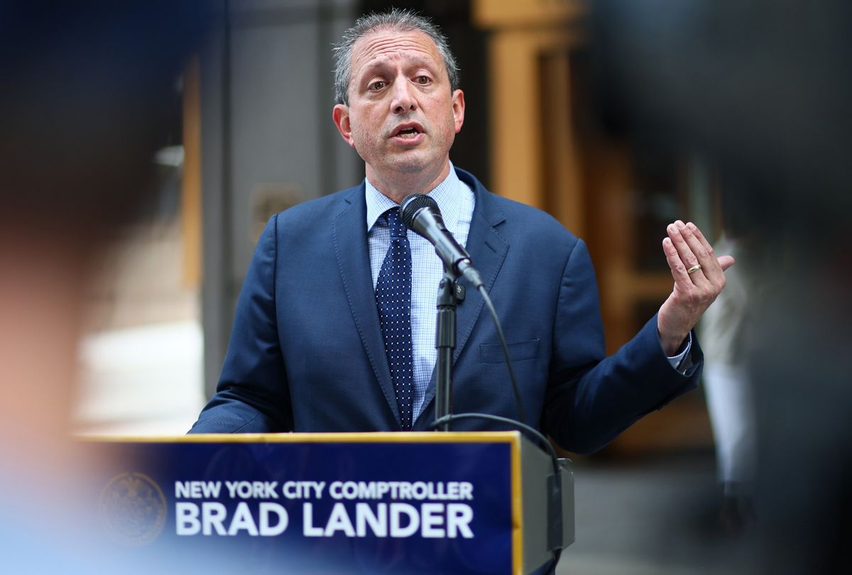 NYC Comptroller and Democratic mayoral candidate Brad Lander speaks during a press conference outside of immigration court on June 5, 2025 in New York City. (Michael M. Santiago/Getty Images)