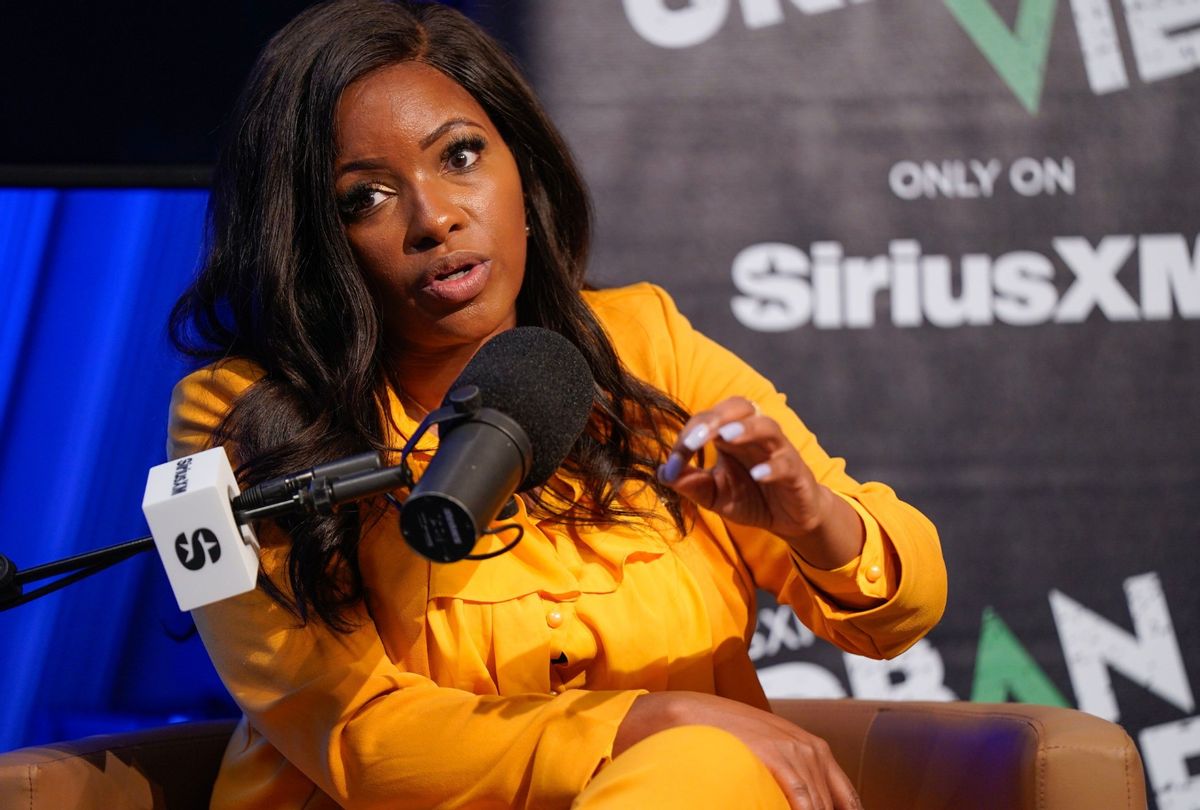 Rep. Jasmine Crockett, D-Texas, joins DNC Vice Chair Malcolm Kenyatta (D-PA) and hosts Clay Cane and Reecie Colbert for a SiriusXM Town Hall on May 08, 2025 in Washington, DC. (Leigh Vogel/Getty Images for SiriusXM)