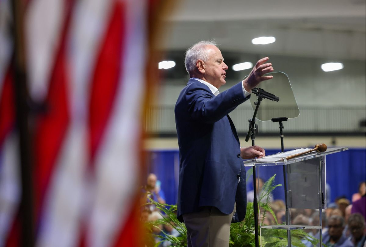 Minnesota Gov. Tim Walz speaks during the South Carolina Democratic Party State Convention on Saturday, May 31, 2025 in Columbia, SC. (Sam Wolfe/For The Washington Post via Getty Images)