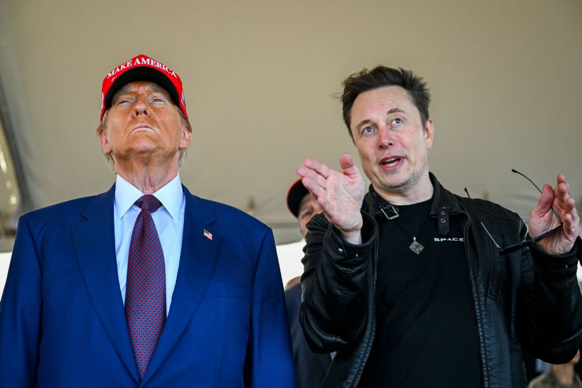 President Trump and Elon Musk during happier days at a SpaceX launch. This week, another rocket exploded during testing, just one part of a brutal stretch for Musk that includes AI losses, political fallout and a fraying public image. (Brandon Bell / Getty Images)