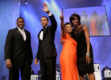 President Barack Obama and first lady Michelle Obama arrive at the Congressional Black Caucus Foundation?s Annual Phoenix Awards Dinner