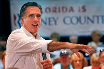 Republican presidential candidate former Massachusetts Gov. Mitt Romney speaks at a town hall meeting in The Villages, Fla.