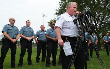 Ferguson police chief answers questions under heightened security
