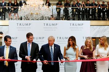 Republican US presidential nominee Trump and members of his family attend official ribbon cutting ceremony in Washington