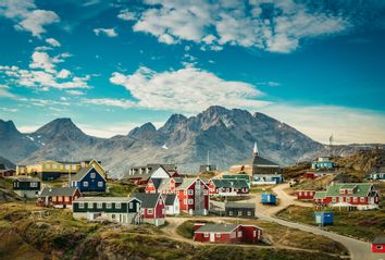 Picturesque village in Greenland with colorful houses