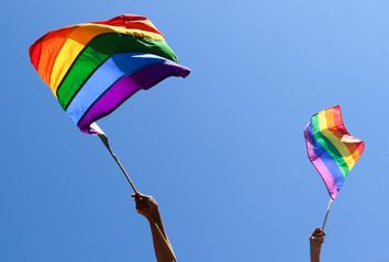 Waving rainbow flags