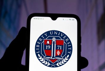 Liberty University logo seen displayed on a smartphone