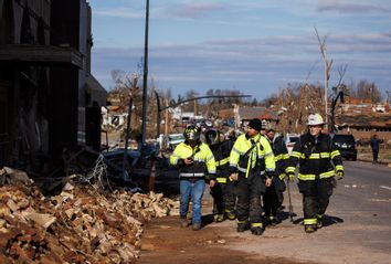 Firefighters survey tornado damages in downtown Mayfield