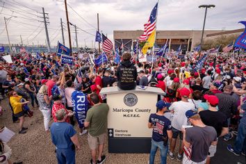 Supporters o US President Donald Trump protest in front of the Maricopa County Election Department while votes are being counted in Phoenix, Arizona, on November 6, 2020