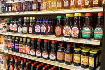 Maple syrup aisle in a Jerry's Food grocery store