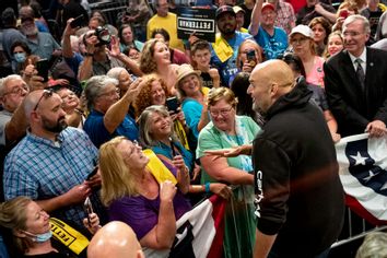Democratic Senate candidate Lt. Gov. John Fetterman (D-PA) greets supporters following a rally