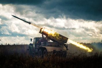 'Grad' multiple rocket launcher fires at Russian positions in Kharkiv region on October 4, 2022.