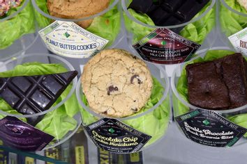 Edible cannabis products are displayed at Essence Vegas Cannabis Dispensary