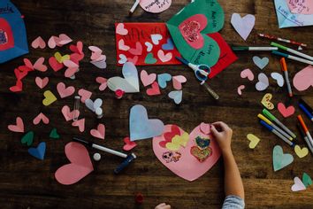 Kids creating valentines crafts and cards