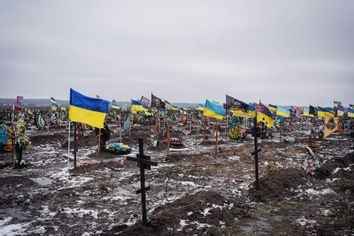A view of a military cemetery amid Russia-Ukraine war in Dnipro, Ukraine on February 25, 2023.