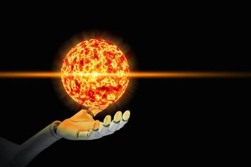 AI hand holding a nuclear fusion reaction