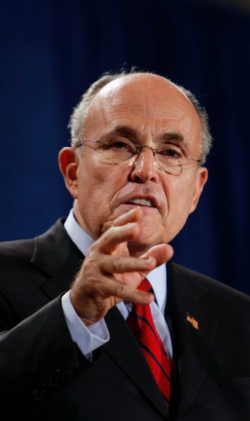 Republican former New York Mayor Giuliani talks to his supporters after conceding Florida Primary Election in Orlando