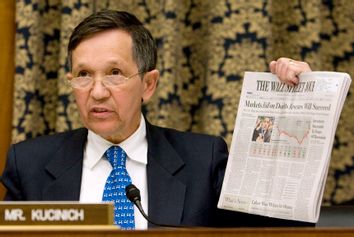 Congressman Dennis Kucinich at U.S. House hearing on effects of the AIG bailout on Capitol Hill