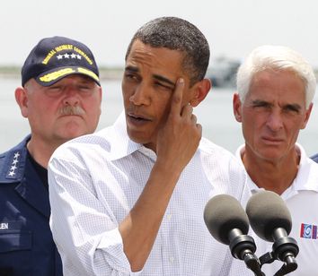 U.S. President Obama speaks after a briefing on the damage along the Louisiana coastline caused after a BP oil line ruptured in the Gulf of Mexico