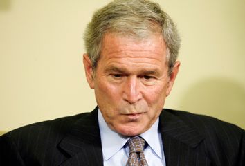 President Bush looks down during meeting with Slovak President Gasparovic in Washington