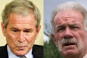 President Bush looks down during meeting with Slovak President Gasparovic in Washington
