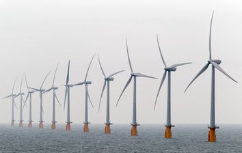 Wind turbines are seen at Thanet Offshore Wind Farm off the Kent coast in southern England