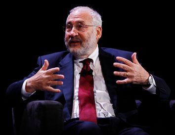 Economist Stiglitz speaks during the World Business Forum in New York
