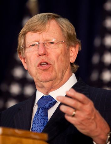 Attorney Ted Olson gives a news conference after giving his closing arguments in a case challenging California's ban on same sex marriages in San Francisco
