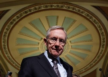 U.S. Senate Majority leader Harry Reid leaves a statement about leadership elections on Capitol Hill in Washington