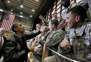 U.S. President Barack Obama meets with troops at Bagram Air Force Base