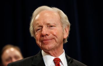 U.S. Senator from Connecticut Joe Lieberman pauses during remarks at news conference in Stamford