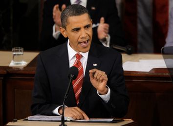 U.S. President Barack Obama speaks during his first State of the Union address on Capitol Hill in Washington