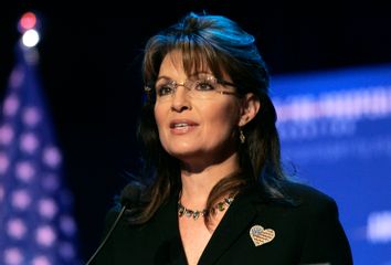 Former Alaska Governor and 2008 Republican Vice Presidential candidate Palin addresses the audience during a summit in Clarkston, Michigan