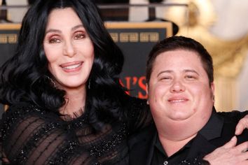 Cher poses with her son Chaz Bono during her hand and footprint ceremony in the forecourt of the Grauman's Chinese Theatre in Hollywood, California