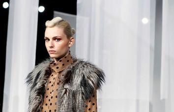 Male model Andrej Pejic takes his place before a presentation of the Yoana Baraschi Fall/Winter 2011 collection during New York Fashion Week
