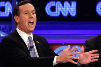 U.S. Republican presidential candidate former U.S. Senator Rick Santorum speaks during the Republican presidential candidates debate in Mesa, Arizona, February 22, 2012