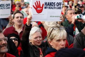 Demonstrators protest against the healthcare bill outside the Capitol in Washington December 15, 2009.