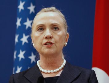 U.S. Secretary of State Clinton speaks during a news conference after her meeting Turkish Foreign Minister Davutoglu