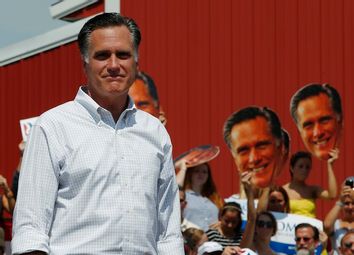 Republican presidential candidate and former Massachusetts Governor Romney speaks at a campaign rally at the Long Family Orchard and Farm in Commerce