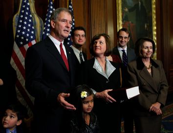 Nancy Pelosi, Bill Owens, Thomas Antonipillai, Caroline Antonipillai, Brendan Owens,  Jane Owens, Warren Jackson.